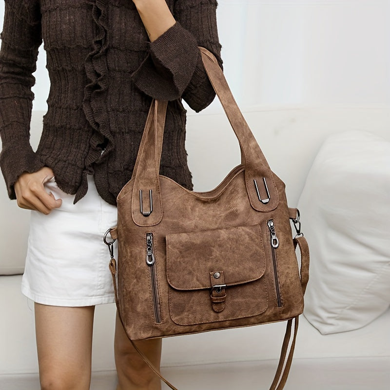 1pc Sac FourreTout Rtro pour Femme Cuir Synthtique Doux Bandoulire Ajustable Dtachable Fermeture clair Doublure en Polyester Poches Multiples pour Usage Quotidien ou Travail  Bleu ClairBleuNoir Sac Polyvalent  Sac de Style Dcontract  To